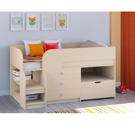 Детская кровать-чердак Астра 9-5 с комодом и ящиком, спальное место 160х80 см